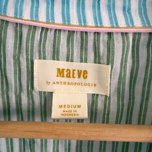 Maeve Anthropologie Striped Button Up Tie Front Shirt Blue Green Medium - Picture 2 of 7